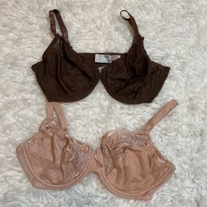 Wacoal Bras 34D Brown and Pink Lace Underwire Full Coverage Everyday Set
